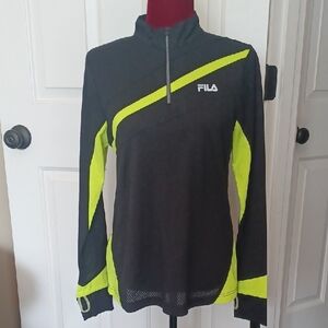 Fila Black and Neon Yellow Lume Running Athletic Top - M